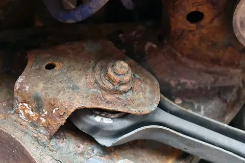 Zaawansowana korozja mocowania tylnej belki BMW serii 1 E87